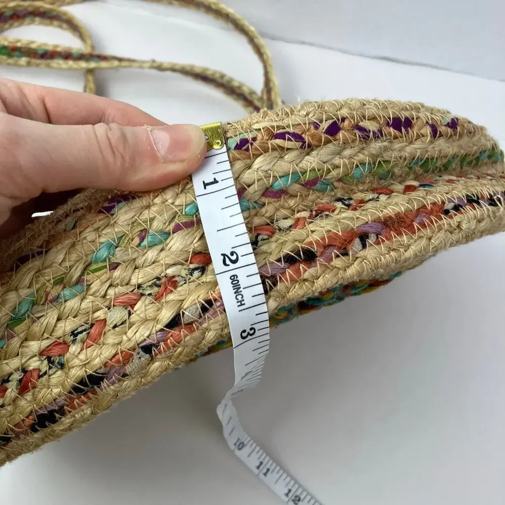Boho Colorful Recycled Woven Jute Bag Circle Shaped Shoulder Tote Beach Bag